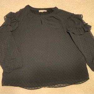 LOFT Blouse Black Lined with Ruffle Sleeve Detail